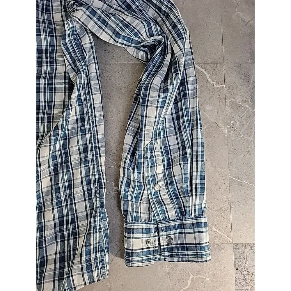 Levis‎ Pearl Snap Western Men's Shirt  XXL 2XL Blue Plaid Long Sleeve White Tab